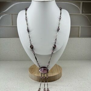 Elegant Art Nouveau Purple Foiled Glass Beaded Necklace